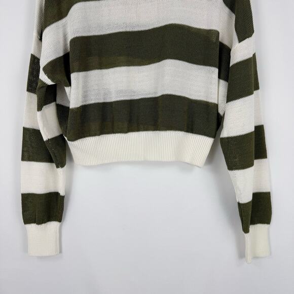 Madewell Sweater Womens Medium White Green Stripe Loose Knit Crewneck - Picture 10 of 14
